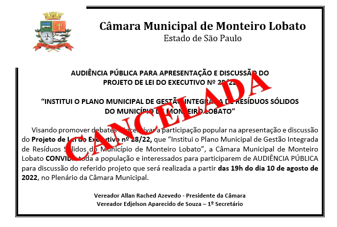 AUDIÊNCIA PÚBLICA - CANCELADA